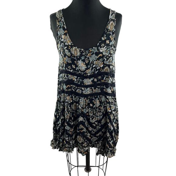 FREE PEOPLE Voile and Lace Trapeze Slip Dress Black Sleeveless Scoop Neck Size S - Picture 1 of 10